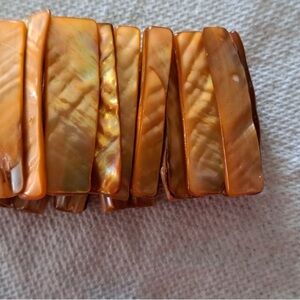 Bracelet Stretchy With Orange Shell Beads Used, Rare Vintage, 6.5”